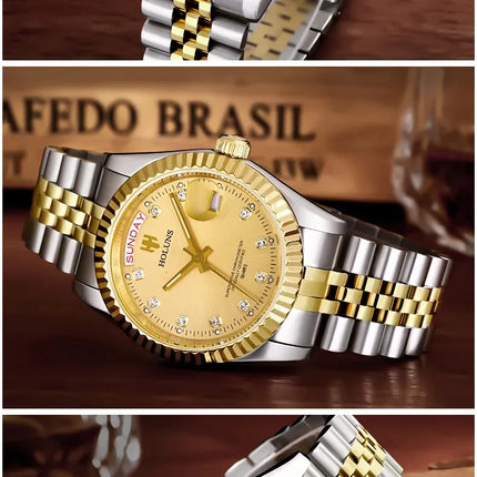 Holuns Luxury Classic 36/41mm Gold Men's Watches Japan MIYOTA Quartz Movt Stainless Steel Classic Business Wristwatch Waterproof