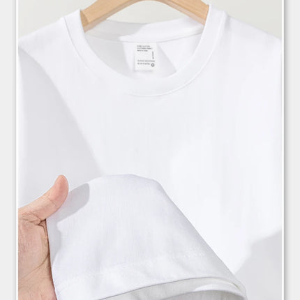 600G Heavy Cotton Short-sleeved T-shirt for Men and Women with The Same Loose Round Neck Simple Navy Blue Bottoming Shirt