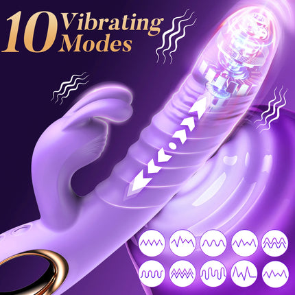 Thrusting Rabbit Vibrator 10 Vibrating Thrusting G Spot Vibrator Anal Dildo with Liquid Silicone Vaginal Massage Adults Sex Toys for Woman