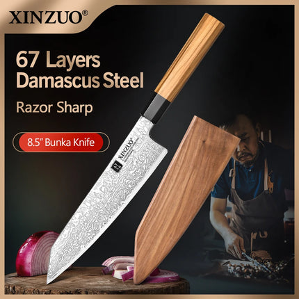 XINZUO 8.5" inch Bunka Knife High Carbon Damascsus Steel Kitchen Cooking Knife Professional Multipurpose Meat Vegetable Cleaver