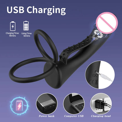 Vibrator Strap-on Anal Plug Dildo Men Couples Bullet Vibrator Sex Toys Penis Ring Double Penetration Vaginal Anal Plugs Adult