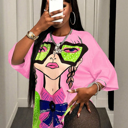 BamGleam Oversized T-shirt Loose Casual Hip-Hop Style Graphic Printed Women T-Shirt Summer Fashion Y2k Ladies Clothes Female Tee