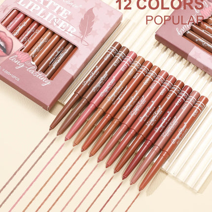 12-Piece Lip Liner Set for Outlining Lip Shapes, Beginner-Friendly, Natural and Delicate, Waterproof Matte Nude Lip Liner Set