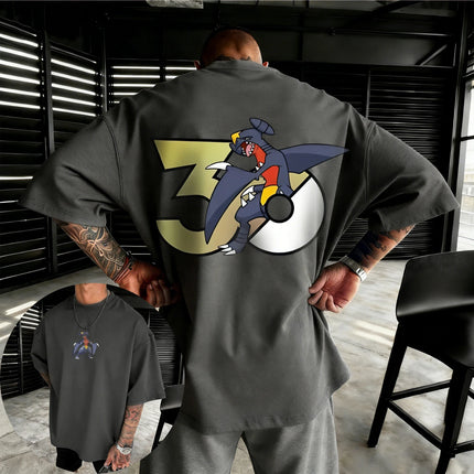 Pokemon  30th Anniversary Garchomp Printed T-shirt Summer Men's and Women's Loose Casual Hip Hop Trendy Short Sleeve Top
