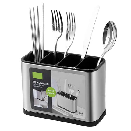 Stainless Steel Kitchen Utensils Holder, Rustproof Anti-slip Cutlery Caddy with Draining Hole, Storage Organizer for Spoons Fork