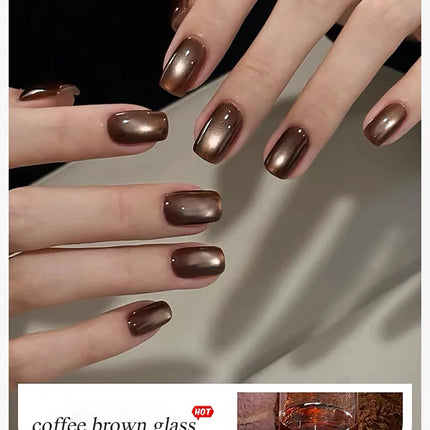 1pcs TC Coffee Brown Cat Eye Gel Nail Polish Whitening Caramel Maillard Brown Glass Bead Nail Art Holiday DIY Nail Polish Design