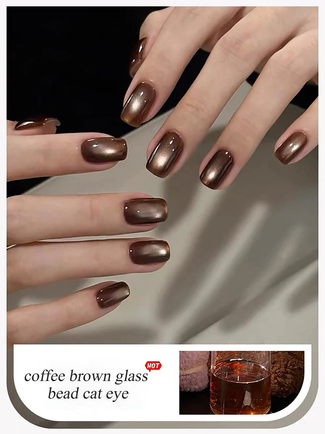1pcs TC Coffee Brown Cat Eye Gel Nail Polish Whitening Caramel Maillard Brown Glass Bead Nail Art Holiday DIY Nail Polish Design