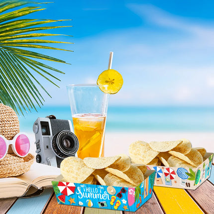 4/8/12pcs Hawaiian Party Mini Snack Trays Summer Beach Pool Print Paper Food Trays Tropical Hawaii Theme Birthday Party Decor