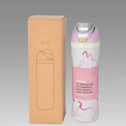 New 32oz24oz double-layer fruit cup large capacity direct drinking straw thermos bottle portable outdoor sports bottle