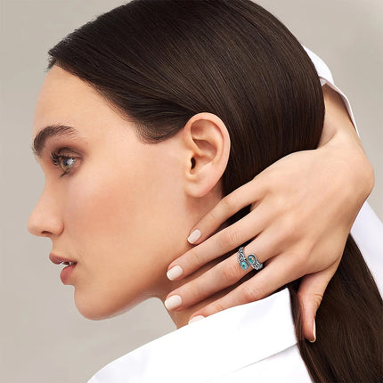 Vintage 925 Sterling Silver 6*8mm Turquoise Flowe Ring Rings Adjustable for Women jeweley Bohemia Fashion Party Silver Rings