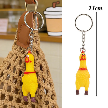 Yellow Shrilling Chicken Keychains Creative Mini Rubber Squeeze Screaming Chicken Key Chains Funny Bag Pendant Decor Keyrings