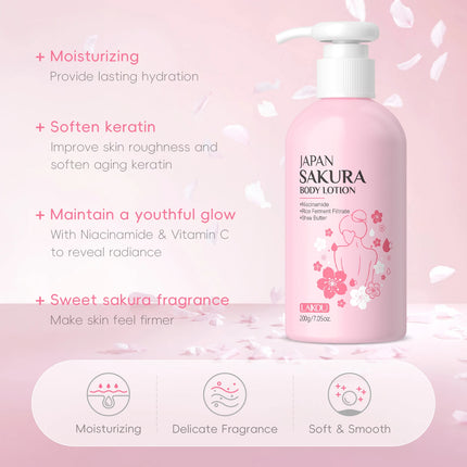 LAIKOU Japan Sakura Body Lotion Nourishing Body Moisturizer Fragrant Body Cream Soft Smooth Skin Treatment 200g