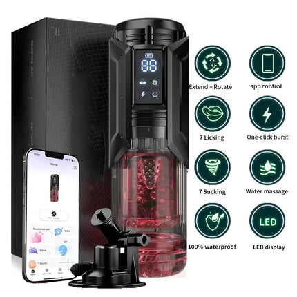 APP LED Automatic Male Masturbator Cup 7 Sucking Rotating Licking Thusting Modes Pocket Pussy Stroker Blowjob Sex Toys For Men