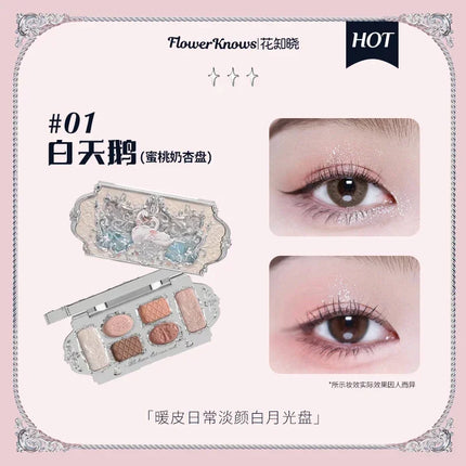 Flower Knows Series Shell Strawberry Angel Moonlight Mermaid Jewel Eyeshadow Palette 5 Colors Pearlescent Mashed Potatoes