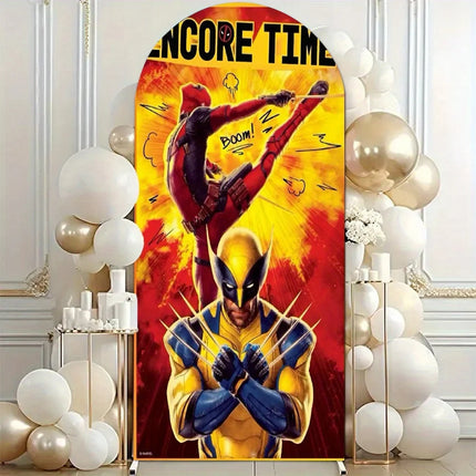 Superhero Wolverine Deadpool theme arch background children's boy birthday partydecoration layoutbackground props stretch fabric