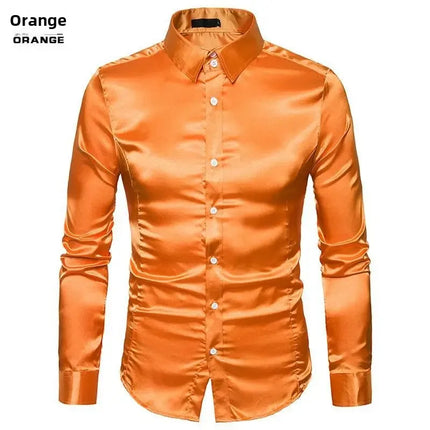 Amazon Spring Autumn Men's Long Sleeve Shirt Casual Fashionable Shiny Interior Top Men's European Style Foreign Trade Shirt