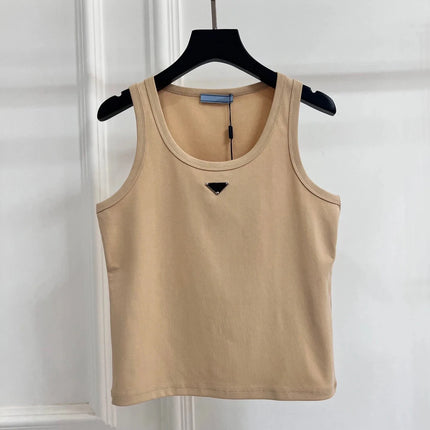 2025 Summer New Women's Simple and Versatile Slim Fit Sleeveless Vest Solid Color Sports Top
