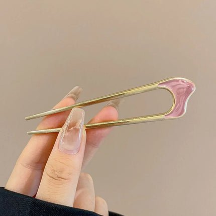 Fashion Luxury Hair Clips Silver Gold Hair Accessories Elegant Enamel Hairpin For Women Metal U Shape Hair Stick Alloy Ornament