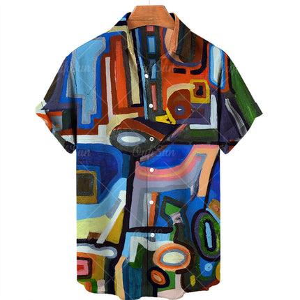 2022 3d Graffiti Oil Painting Printed Shirt Men Fashion Streetwear Hawaiian Beach Casual Lapel Plus Size 2022