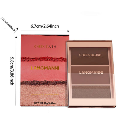 3-in-1 blusher red plate, durable, natural, easy to apply, waterproof, smooth and matte texture to create a perfect makeup