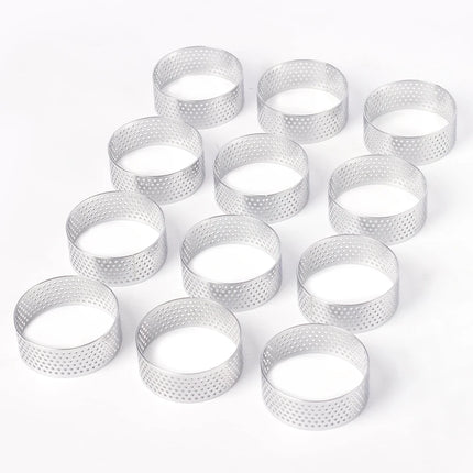 Tart Ring Set, 3-12Pcs Perforated Stainless Steel, Food Grade Nonstick Reusable EasyClean, Cake Rings Pastry Molds, Baking Tools