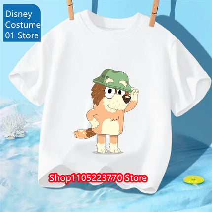 Autumn Winter Kids Bluey Short Sleeve T-Shirt Cartoon Printed Soft Tee Comfortable Daily Wear for Boys Girls