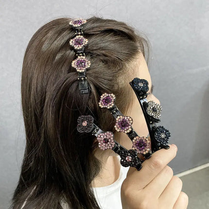 2023 New Fashion Sparkling Crystal Stone Braided Hair Clips 3 Flower Hair Accessory For Women Girls