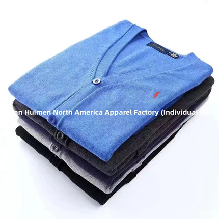 Winter New Style RL Horse Logo Men's Knitted Sweater Button Cardigan Business Casual Cotton Sweater Breathable Machine Washab...