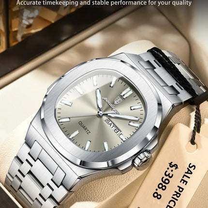 POEDAGAR Luxury Military Man Watch Square Waterproof Luminous Date Week Men Watch Stainless Steel Quartz Men's Watches Reloj+box