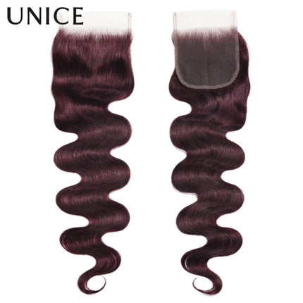 UNice Black Cherry Body Wave 4x4 Lace Closure 1PC Free Part 100% Human Hair Closure 14-20 Inch