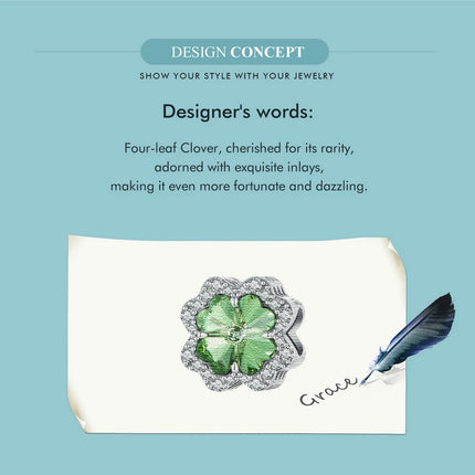 Bamoer 925 Sterling Silver Green Transparent Clover Beads The Tree of Life Family Pendant Plant Charms for Women Necklace DIY
