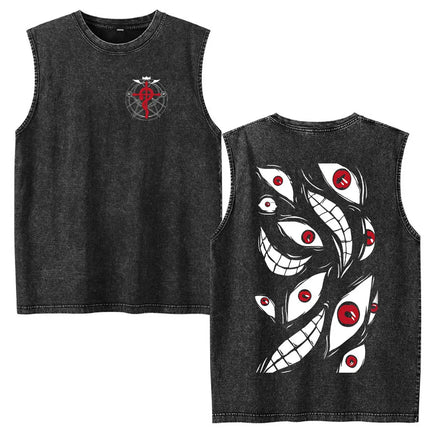 Anime Fullmetal Alchemist Vintage Washed Tank Tops Funny Manga Brotherhood Eyes T-shirts Fashion Casual Sleeveless Vest T-shirts