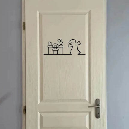 1PC La Linea Minimalist Line Art Stickers Door Sticker Bedroom, Kitchen, Bathroom Sign Cartoon Character Design Home Decoration