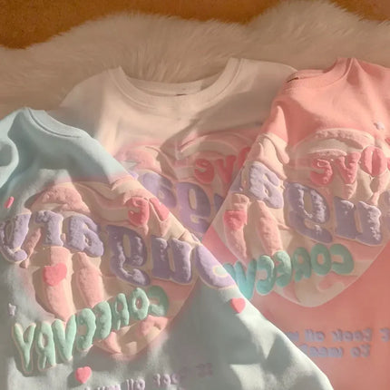 Oversized Crewneck Sweatshirt Women Spring Autumn New Thin Letter Print Hoodie Female Korean Style Loose Chic Long Sleeved Tops