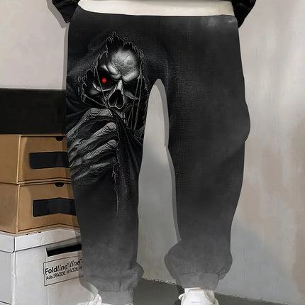 European and American autumn new men's personalized skull print comfortable soft drawstring pants outdoor high street pants