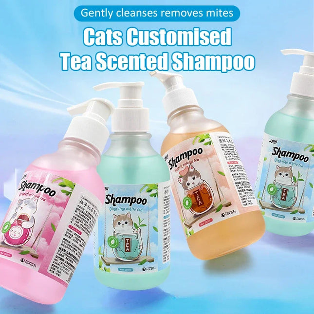 280ml Cat Shower Gel Tea Scent Shampoo Hair Care Bactericidal Mite Removal Anti-Itch Deodorant Deep Cleaning Pet Products