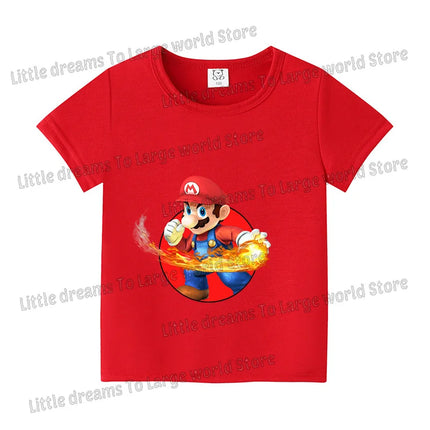 Super Marios Bros T-shirt for Kids Short Sleeve Shirt Cartoon Printed Tops Children Clothes Base Tee Boys Girls Clothing Gift