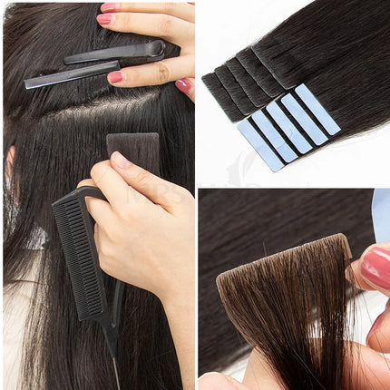 MRS HAIR Invisible Tape Hair Extensions Hand Tied Tape in Hair Extensions Human Hair Natural Adhesive Tape Extension 10pcs/pack