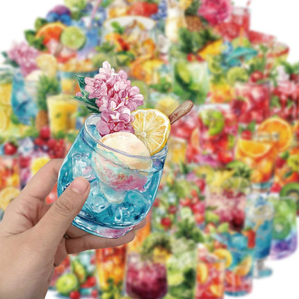 50PCS Creative Summer Beverages Personalized PET Transparent Material Stickers Handheld Account Material Decorative Stickers