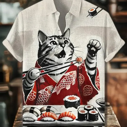 Funny Men's Cat Drinking Beer Shirts 3D Print Hawaiian Shirts Summer Men Women Short Sleeve Blouse Casual Vacation Beach Y2k Top