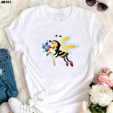 Summer Kawaii Funny Little Bee Print Kids T-shirt Harajuku Children Clothing Tees Cotton Fashion Girls Boys Short Sleeve T-shirt