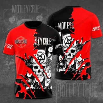 Rock Motley Crue Band 3d Male and Female Rap Singer Printed T-shirt, Fashionable Hip-hop Sports T-shirt Men Tour Album T-shirt