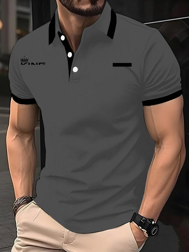 Men's polo shirt, golf shirt, casual sports, lapel, short-sleeved, fashionable, basic color block patch, summer regular, suitabl