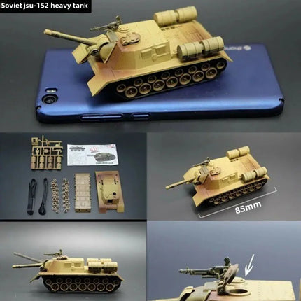 1/72 Scale Mini Plastic Assembled Tank Model Kit WWII Military Model Puzzles, M88A1G, M1A2, T55A, M4A3, M12, JSU152, M42, M1113A