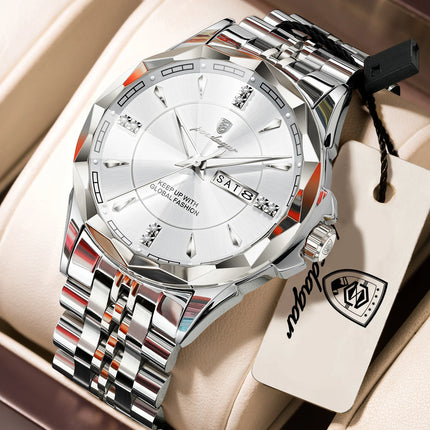 POEDAGAR Luxury Man Clock Business Waterproof Luminous Date Week Watches For Men Quartz Stainless Steel Fashion Men's Wristwatch