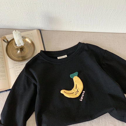 Autumn style children's clothing, Japanese style t-shirt, long sleeved, boys' and girls' three-dimensional patch fabric, fruit b