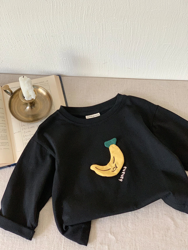 Autumn style children's clothing, Japanese style t-shirt, long sleeved, boys' and girls' three-dimensional patch fabric, fruit b