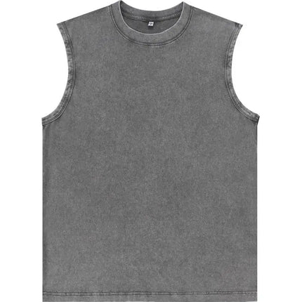 230g Pure Cotton European and American High Street Retro Washed Distressed Sleeveless Vest Men's Casual Loose Shoulder T-shirt