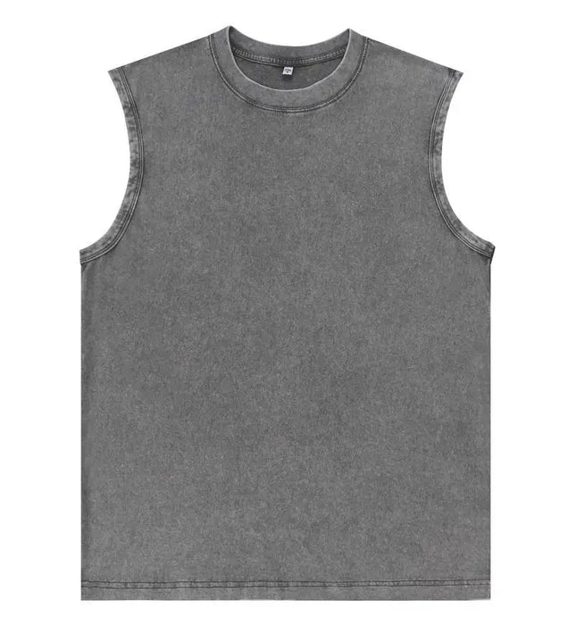 230g Pure Cotton European and American High Street Retro Washed Distressed Sleeveless Vest Men's Casual Loose Shoulder T-shirt