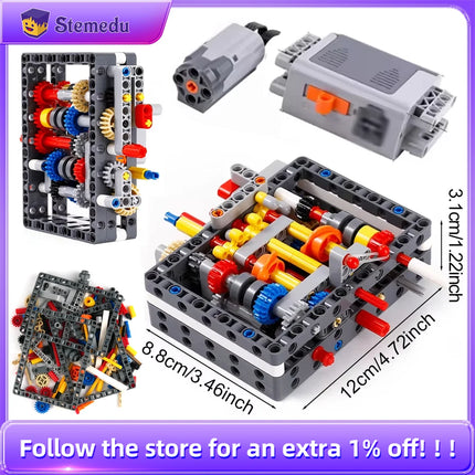 135PCS MOC Ultra-compact 8+N+R-Speed Sequential Model Building Blocks Gears Speed Transmission Gearbox Technical Bricks DIY Toys